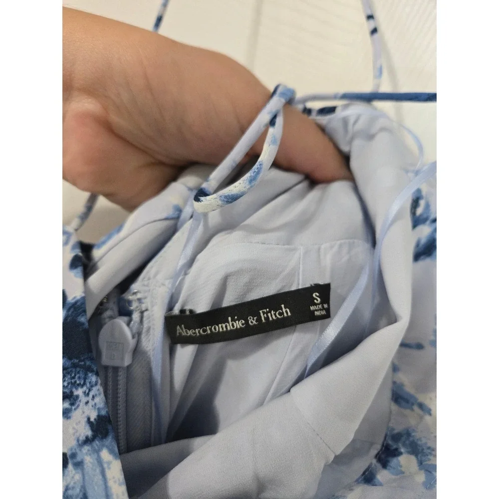 Abercrombie & Fitch Blue Floral Sweetheart Maxi Dress Side Slit Small NWT